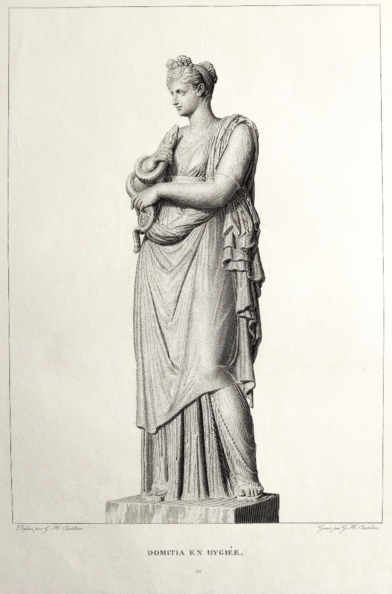 Etching Mythological Engraving Hygieia Greek Goddess 19th C Old Print-photo-4