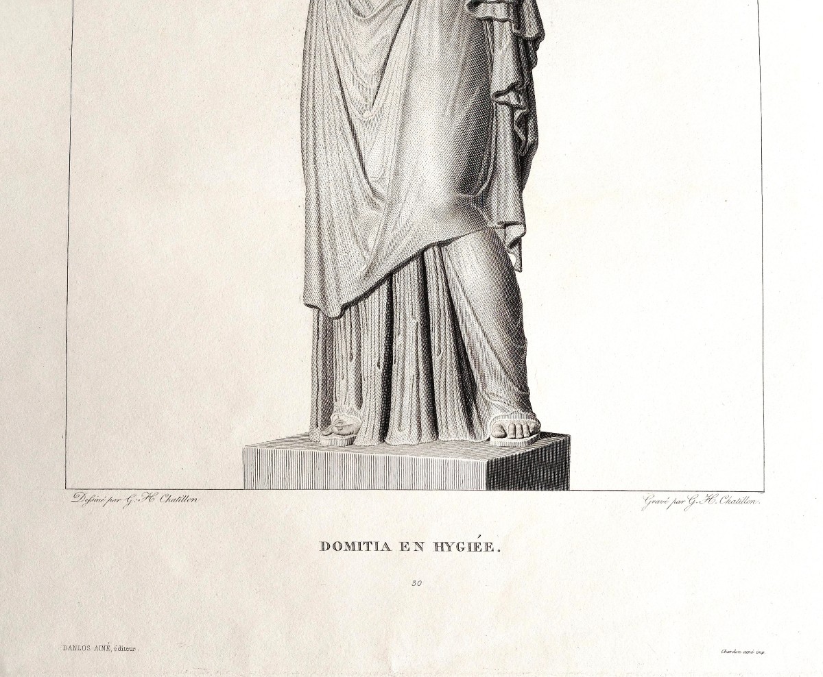 Etching Mythological Engraving Hygieia Greek Goddess 19th C Old Print-photo-1