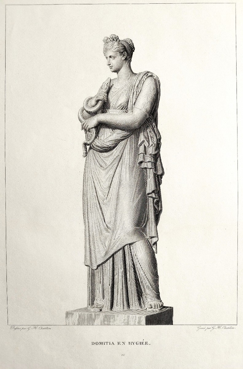 Etching Mythological Engraving Hygieia Greek Goddess 19th C Old Print