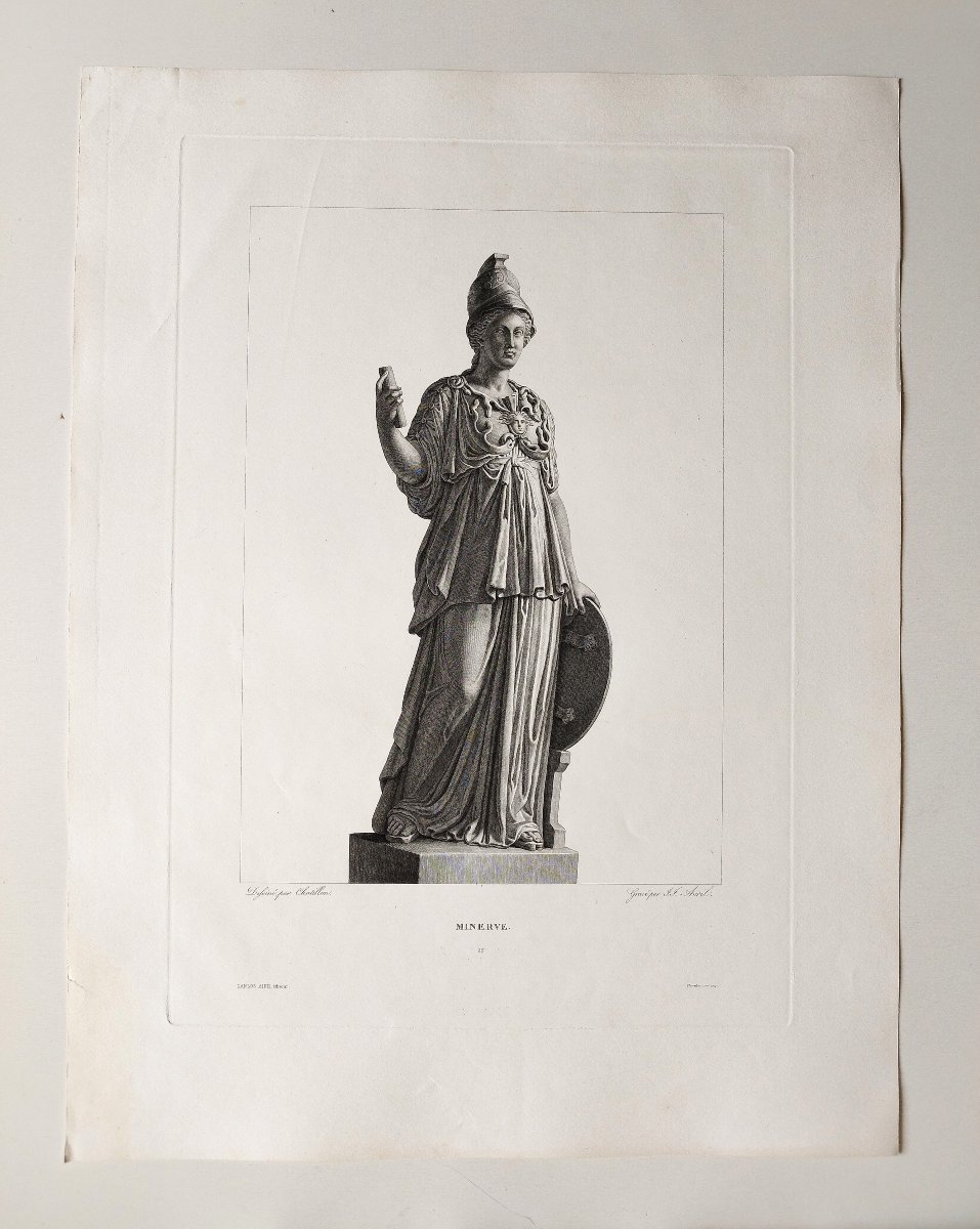 Etching Mythological Engraving Greek Goddess Minerva 19th C Old Print-photo-2