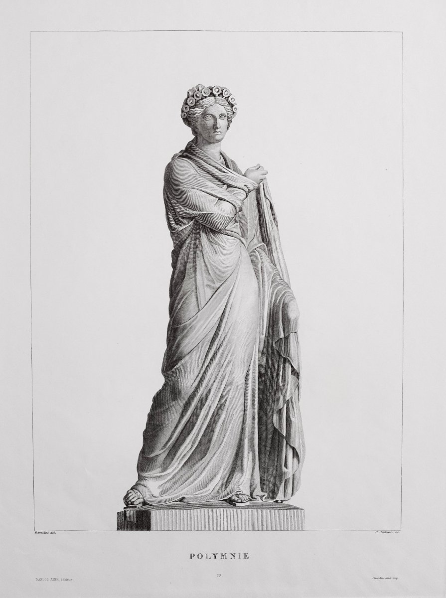 Etching Polymie Mythological Engraving Greek Goddess 19th C Old Print-photo-1