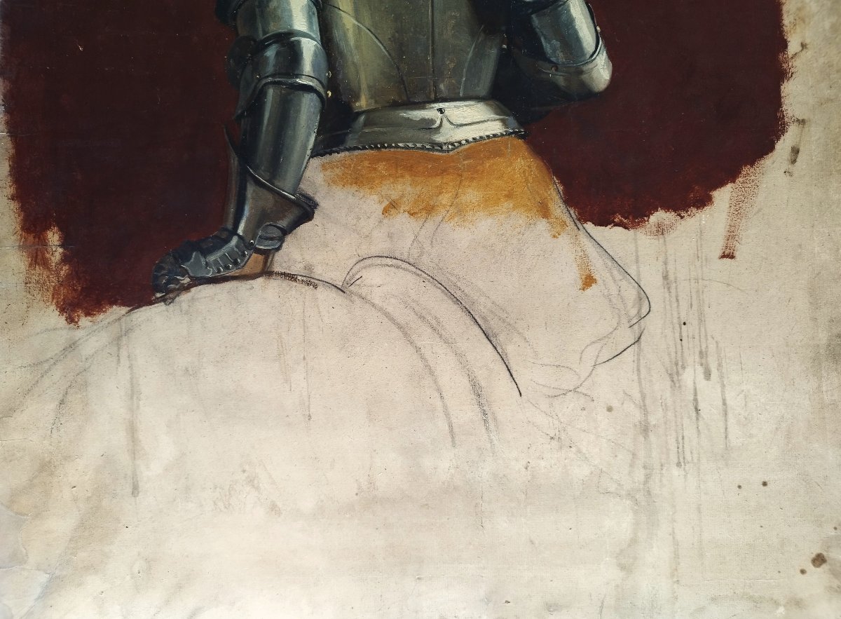 William Bouguereau étude de cavalier en armure huile fusain sur papier 19ème-photo-3
