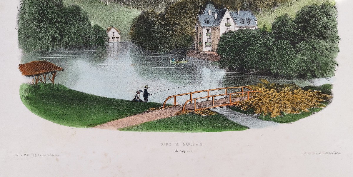 Lithograph By Victor Petit  Burgundy Landscape 19th Century Old Print-photo-1