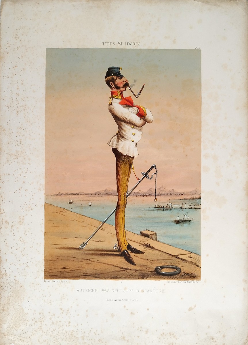 Military Types Austria 1862 Senior Infantry Officer Caricature Lithograph 19th C-photo-2