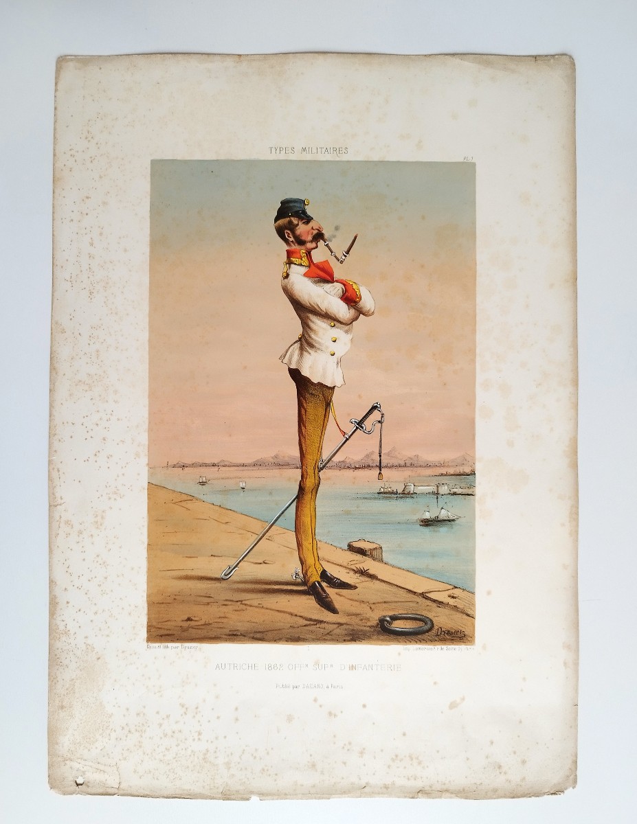 Military Types Austria 1862 Senior Infantry Officer Caricature Lithograph 19th C-photo-3