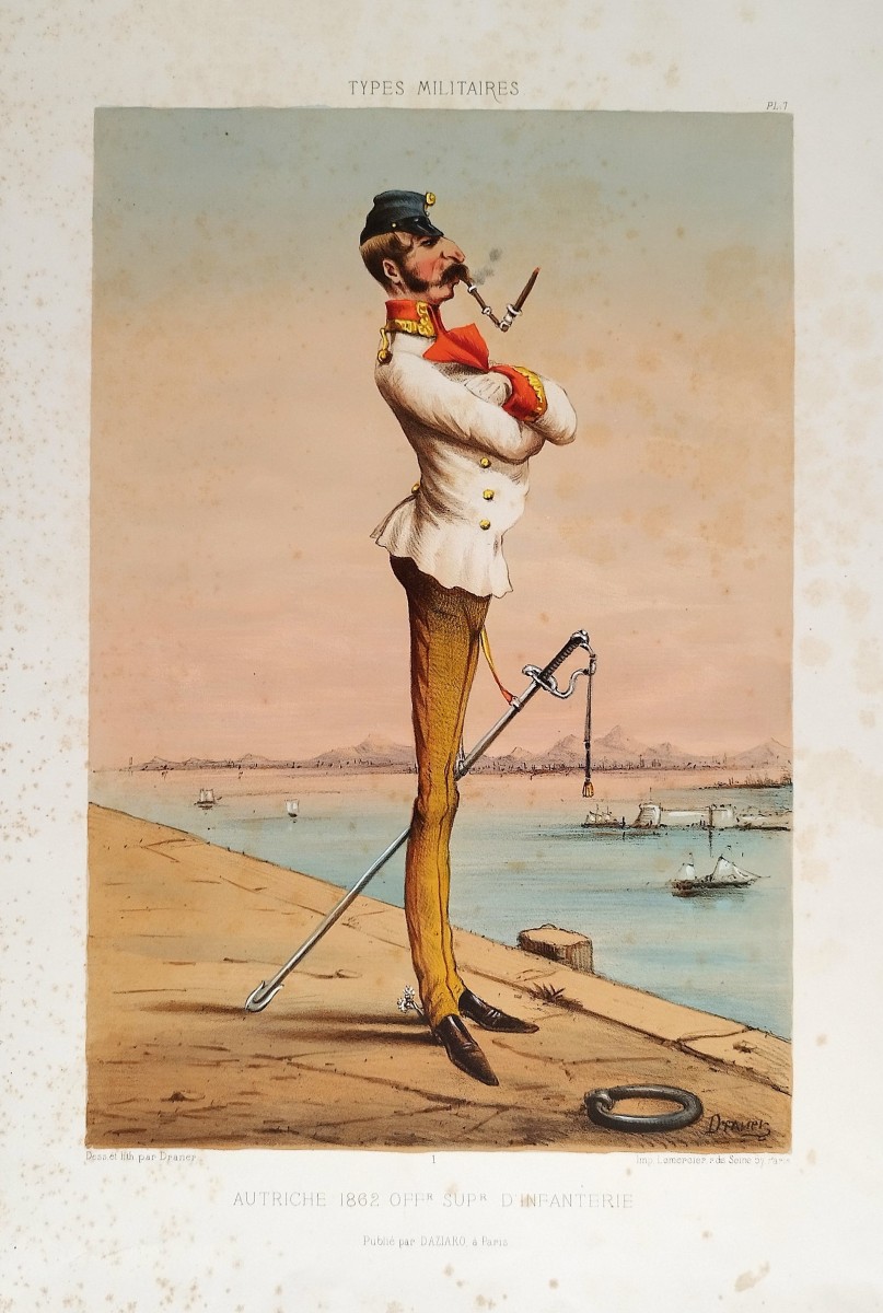 Military Types Austria 1862 Senior Infantry Officer Caricature Lithograph 19th C