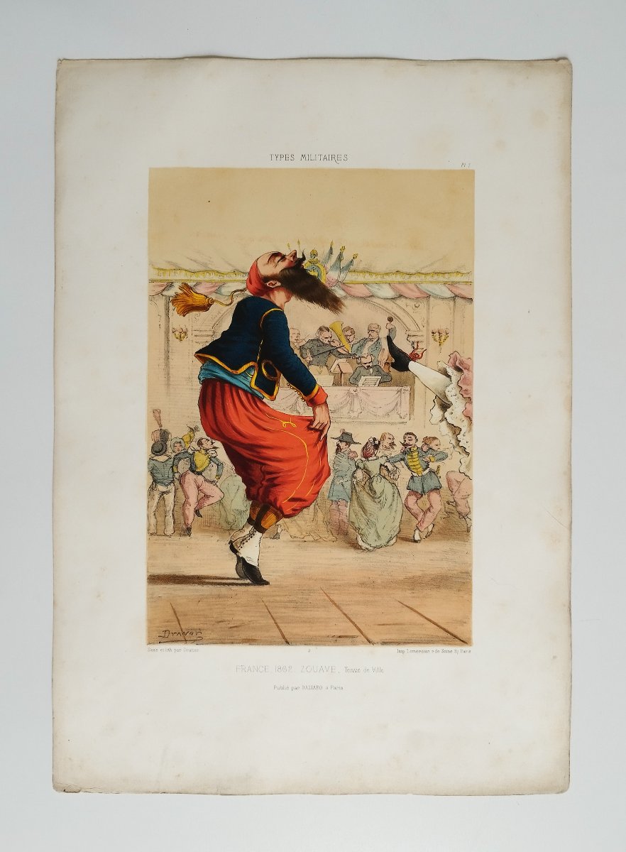  Caricature types militaires français Zouave Draner Jules Renard lithographie 19ème -photo-2