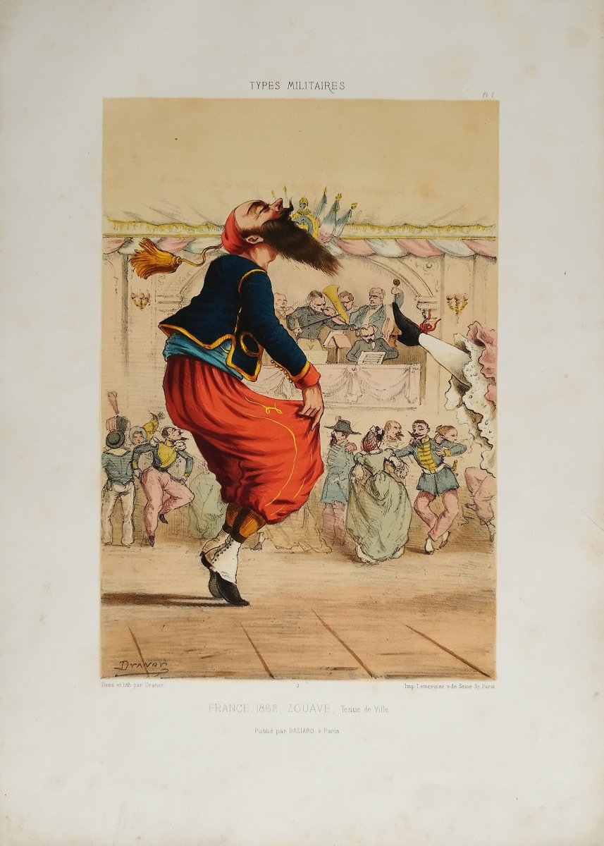  Caricature types militaires français Zouave Draner Jules Renard lithographie 19ème -photo-3