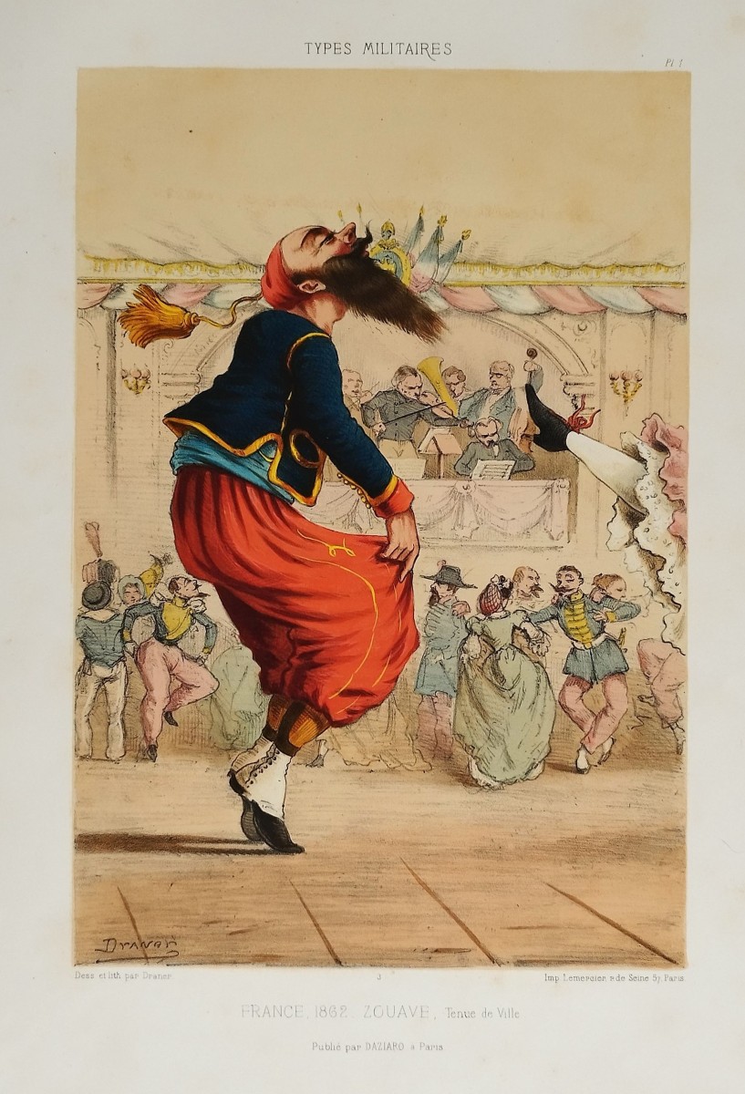  Caricature types militaires français Zouave Draner Jules Renard lithographie 19ème 