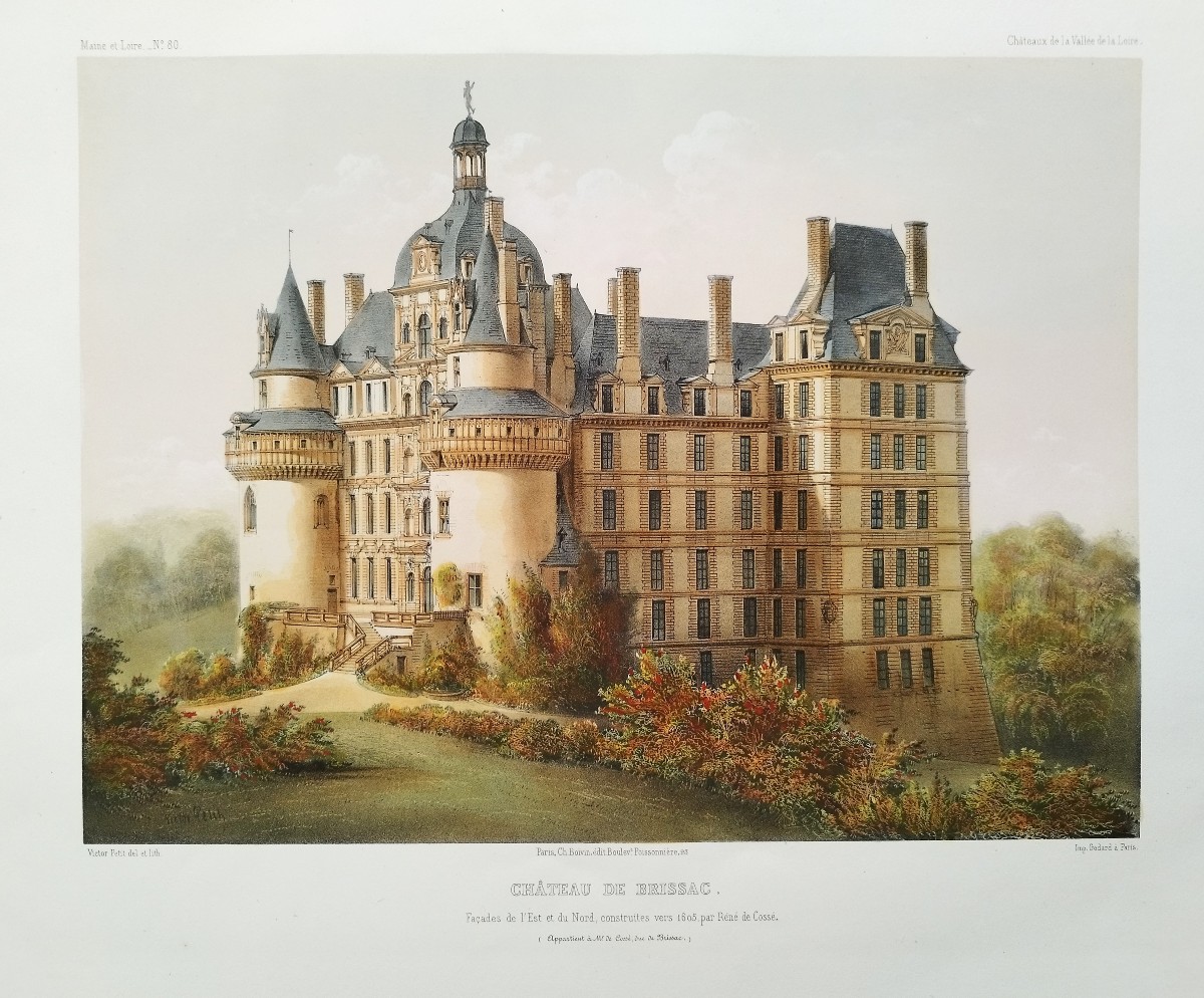  Château De Brissac Lithographie Aquarellée De Victor Petit 19ème-photo-4