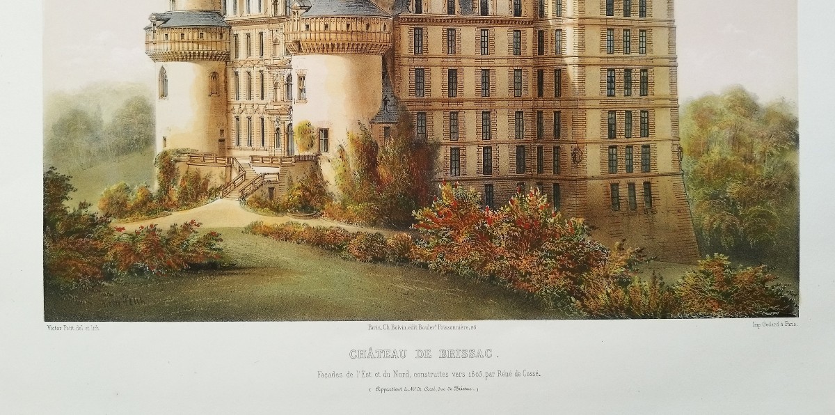  Château De Brissac Lithographie Aquarellée De Victor Petit 19ème-photo-2