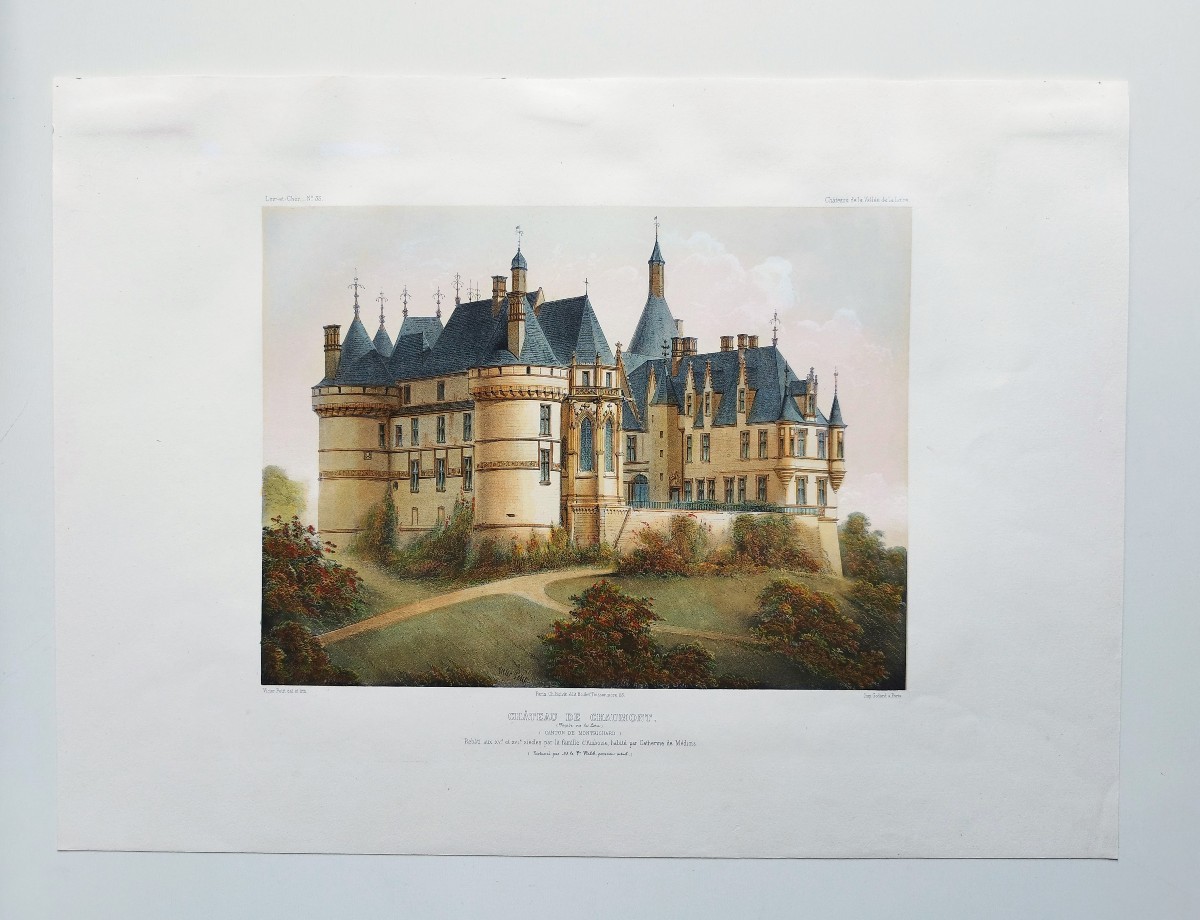  Château De Chaumont-sur-Loire  Lithographie Aquarellée De Victor Petit 19ème-photo-2