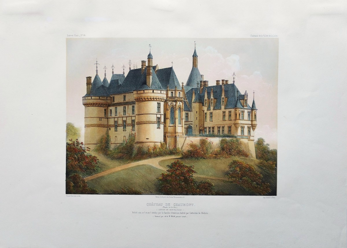 Château De Chaumont-sur-Loire  Lithographie Aquarellée De Victor Petit 19ème-photo-3