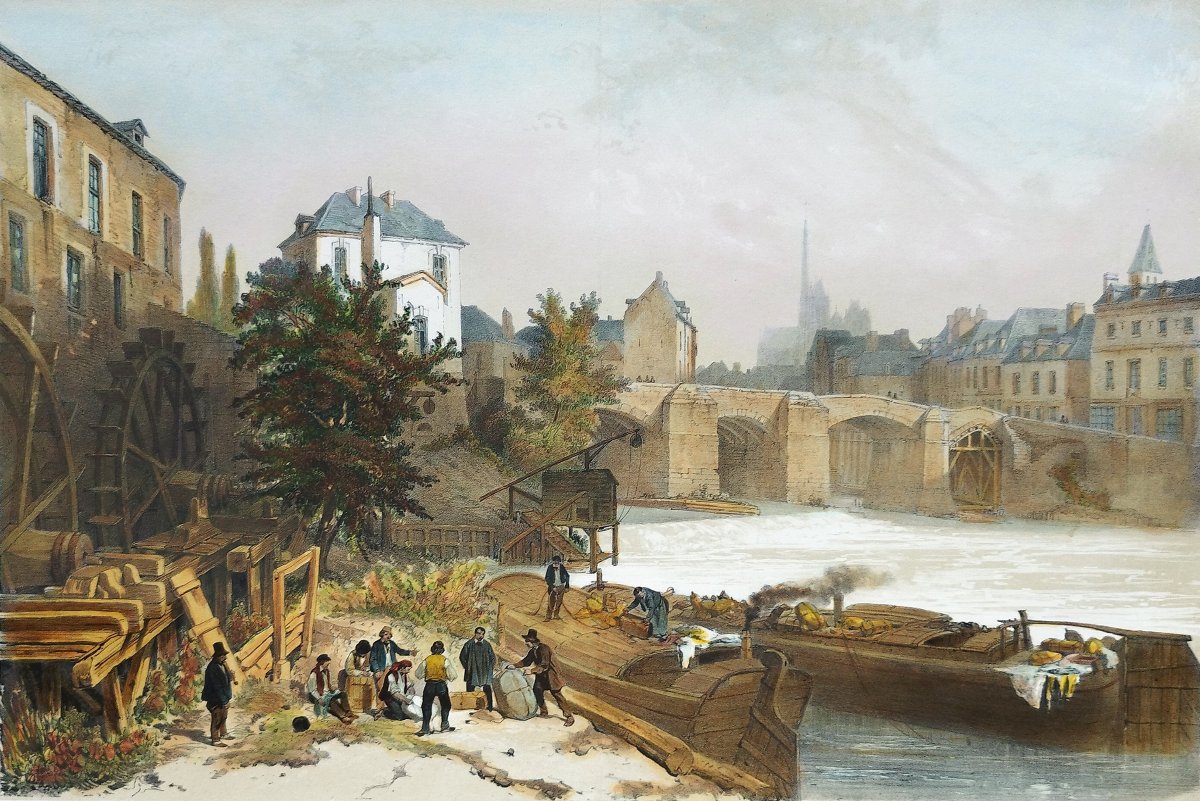 Amiens St Michel Bridge Watercolored Lithograph 19th C Old Print-photo-4