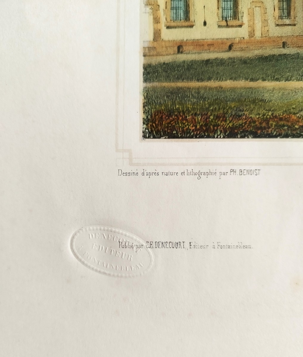 Château De Fontenebleau Lithographie Aquarellée par Philippe Benoist 19ème-photo-3