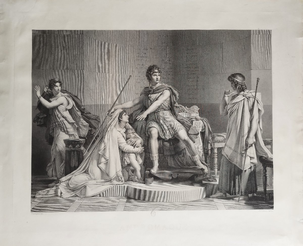 Etching Mythological Engraving Andromache By Richomme After Guérin, 19th C Old Print-photo-2
