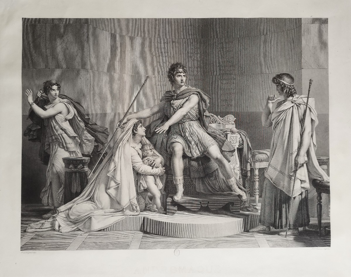 Etching Mythological Engraving Andromache By Richomme After Guérin, 19th C Old Print-photo-3