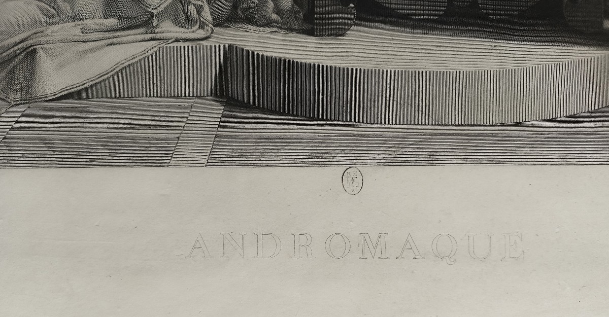 Etching Mythological Engraving Andromache By Richomme After Guérin, 19th C Old Print-photo-1
