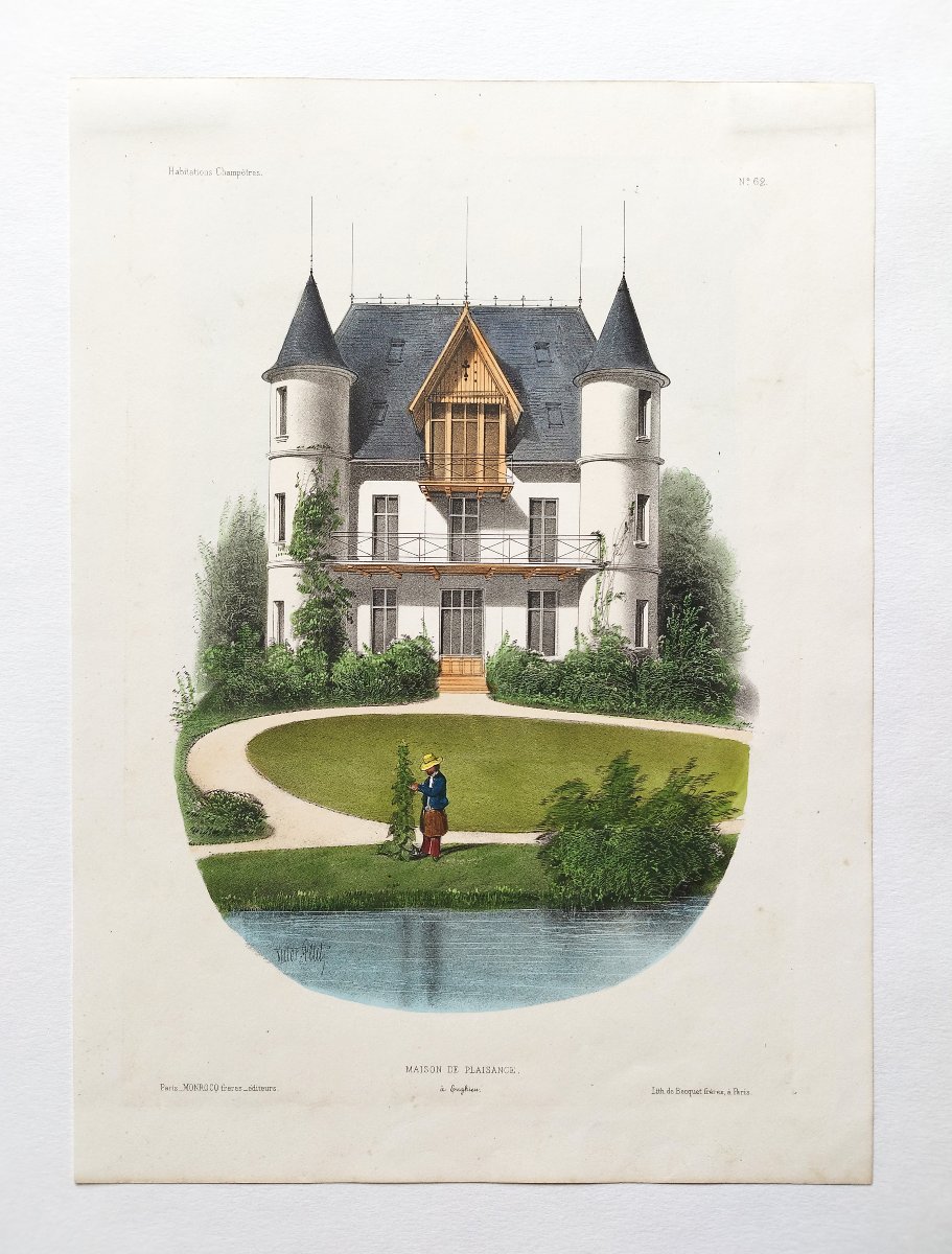 Enghien Pleasure House Watercolored Lithograph By Victor 19th Century Old Print-photo-2
