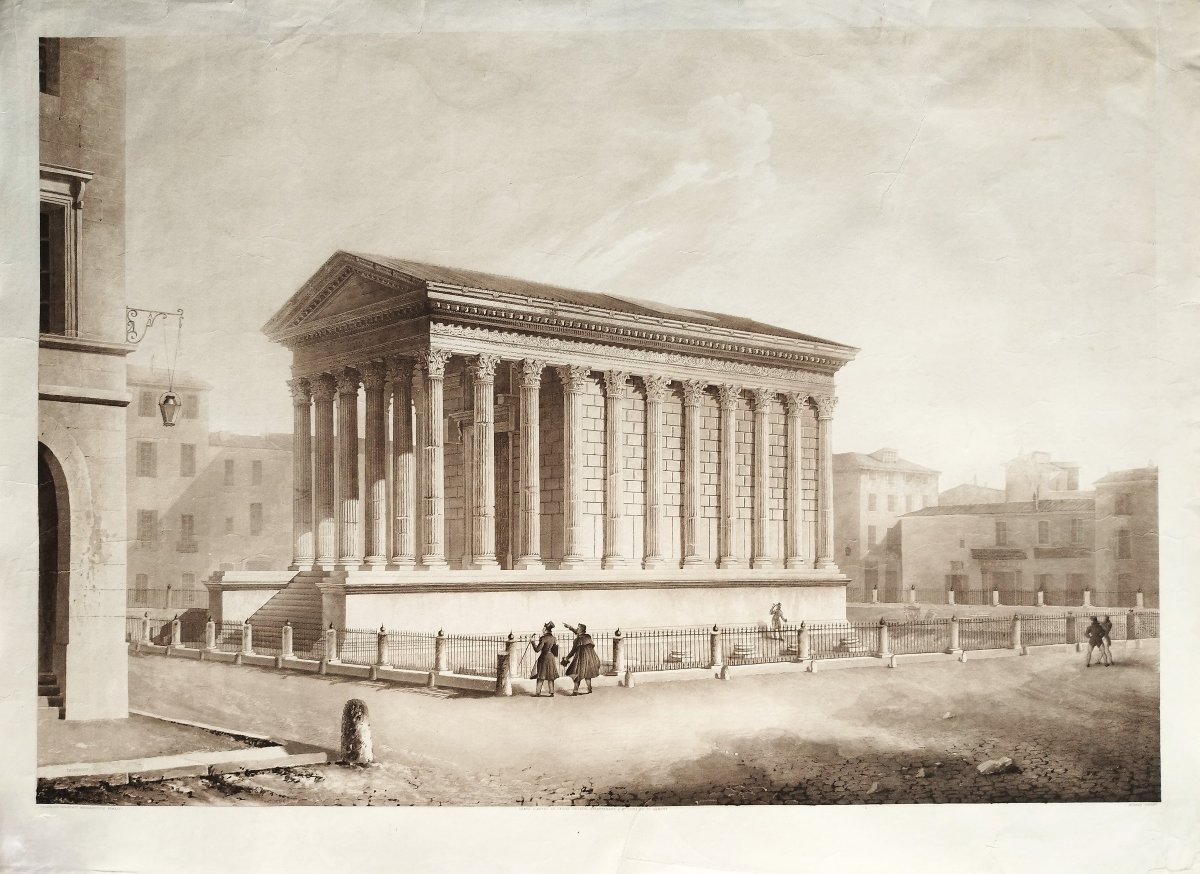 La Maison Carrée de Nîmes  grande gravure architecture d'après Thumeloup 19ème-photo-3