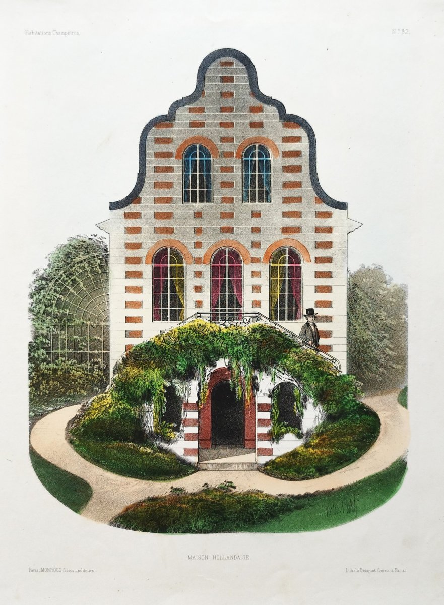 Architecture Lithographie aquarellée par Victor Petit Maison hollandaise XIX-photo-4