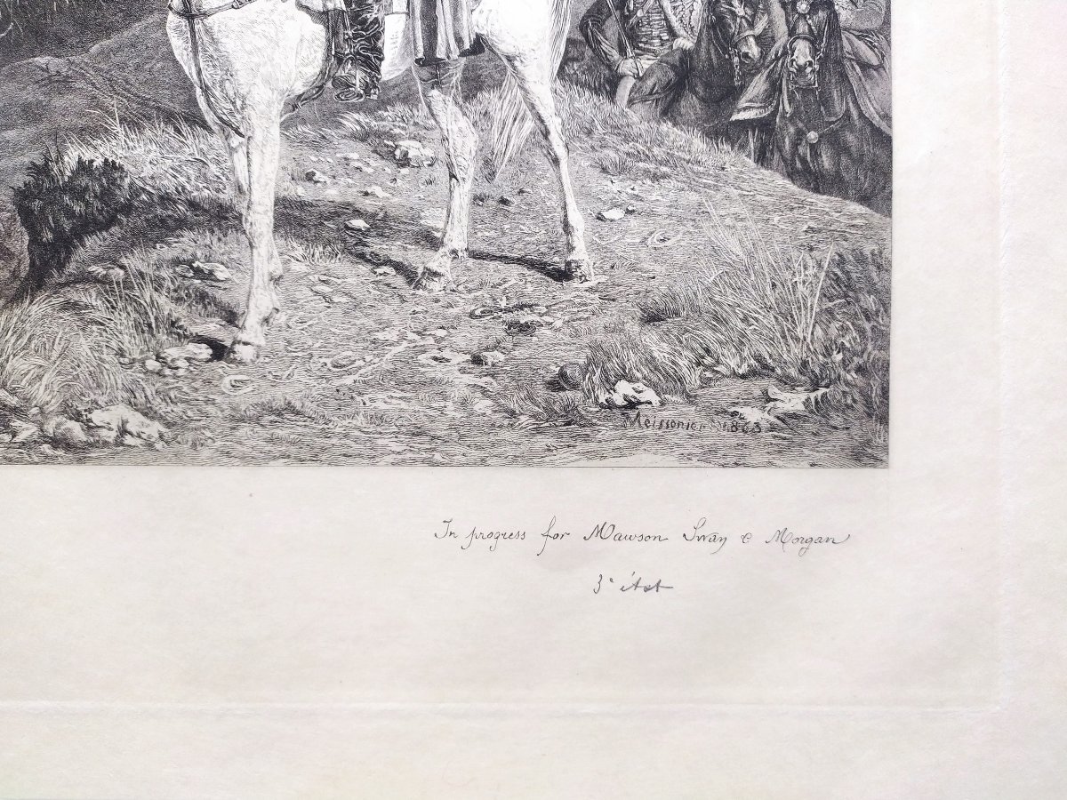  Napoléon Bonaparte sur le cheval Marengo Gravure d'Après Meissonier 20ème-photo-4