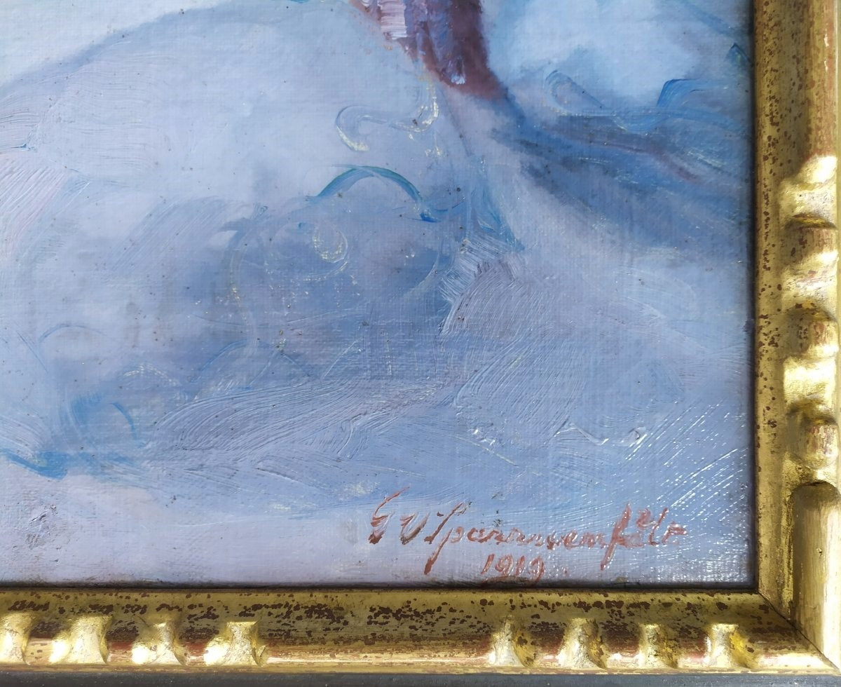 Paysage d'Hiver Tableau Huile Sur Toile Par G. Von Sparvenfält Peintre Suédois 20ème-photo-3