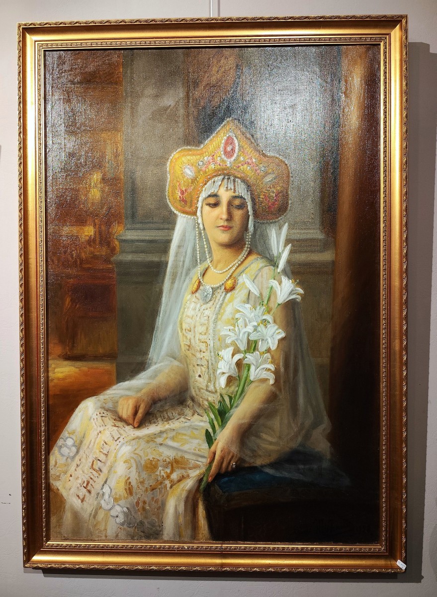 Portrait de la soprane Lydia Lipkowska  tableau huile sur toile par Léonie Michaud 20ème-photo-2