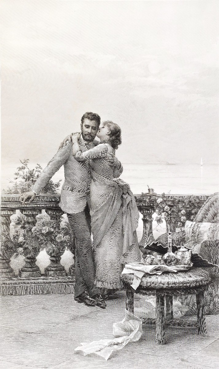 Etching Large Romantic Engraving After Tofano 19th C-photo-4