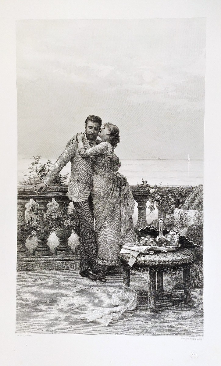 Etching Large Romantic Engraving After Tofano 19th C