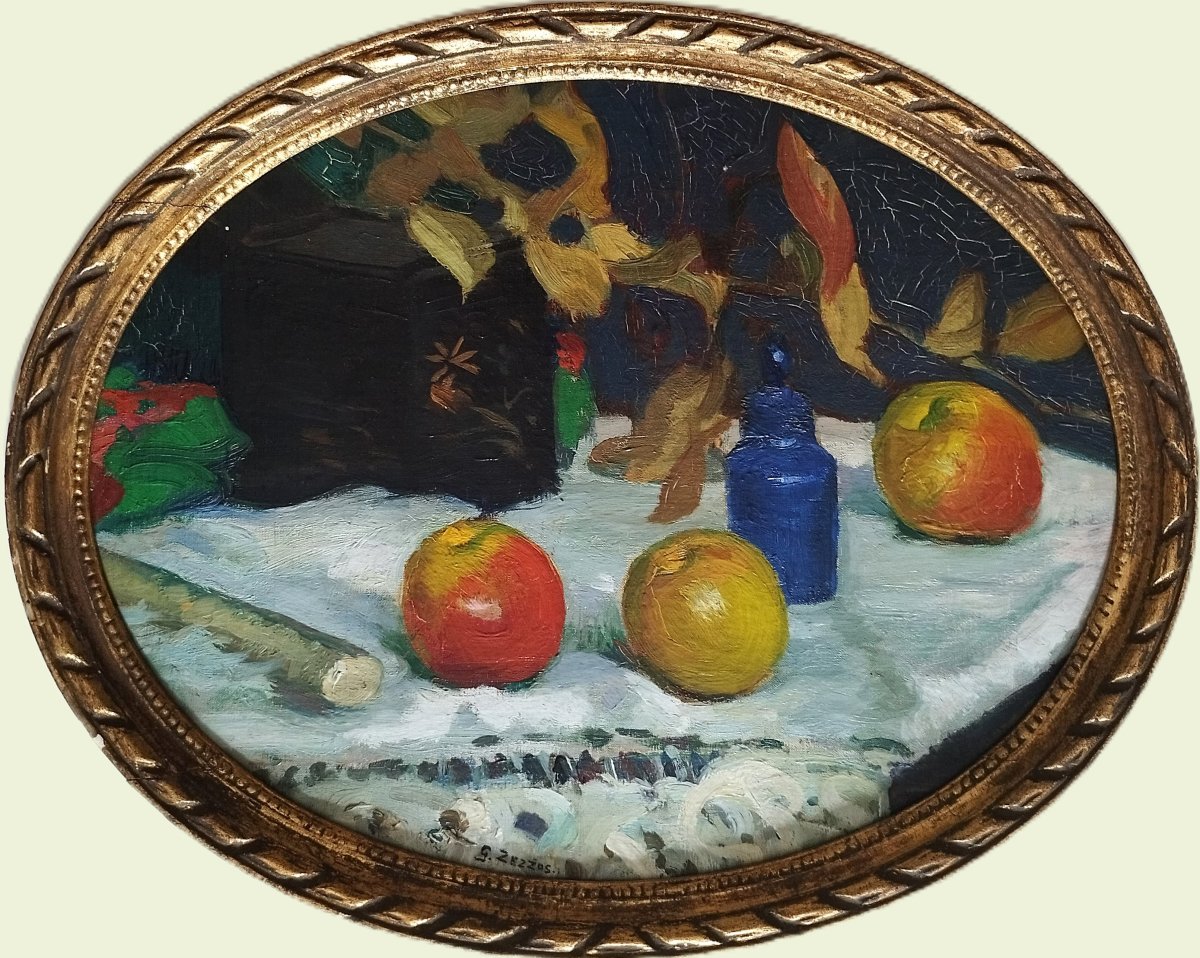 Oil Painting  Still Life By Georges Zezzos 20th Century-photo-2