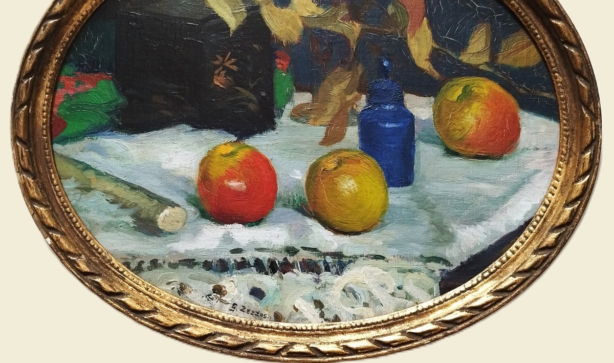 Oil Painting  Still Life By Georges Zezzos 20th Century-photo-3
