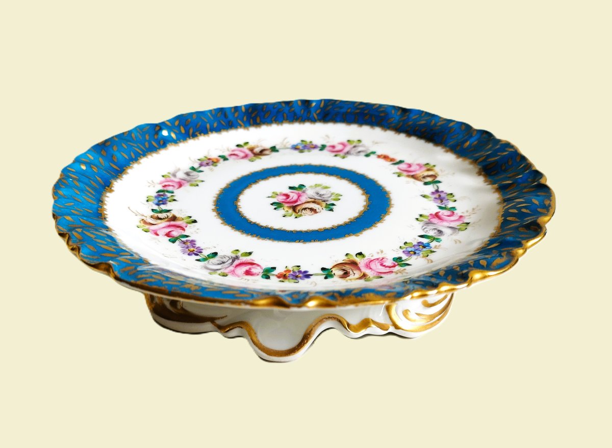  Hand Painted Porcelain Dish Cake Stand On Pedestal With Roses And Flowers-photo-2