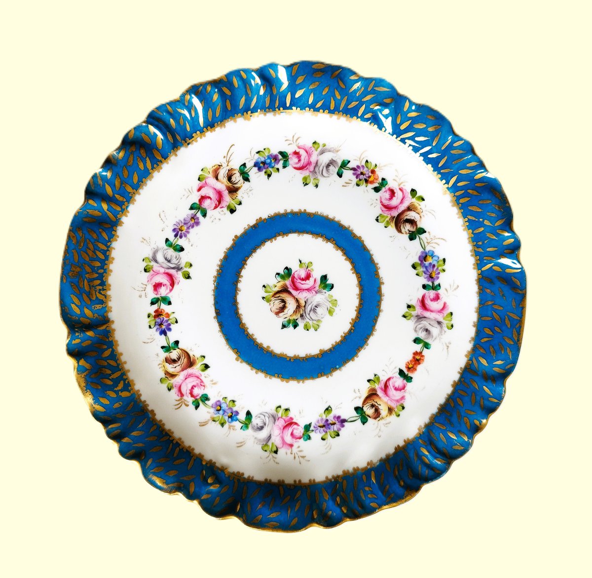  Hand Painted Porcelain Dish Cake Stand On Pedestal With Roses And Flowers-photo-3