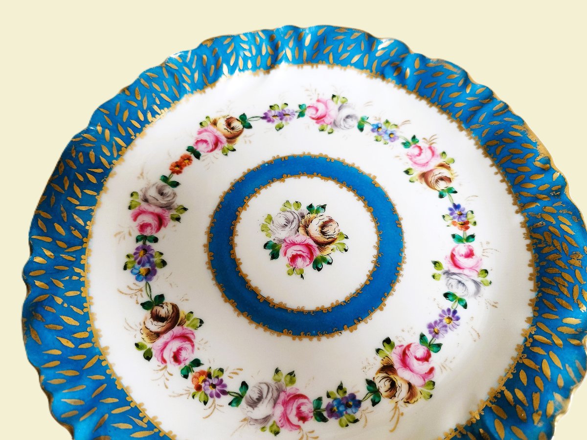  Hand Painted Porcelain Dish Cake Stand On Pedestal With Roses And Flowers-photo-4