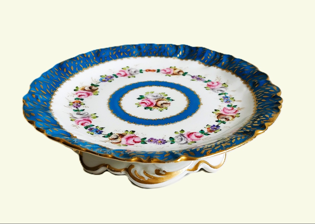  Hand Painted Porcelain Dish Cake Stand On Pedestal With Roses And Flowers