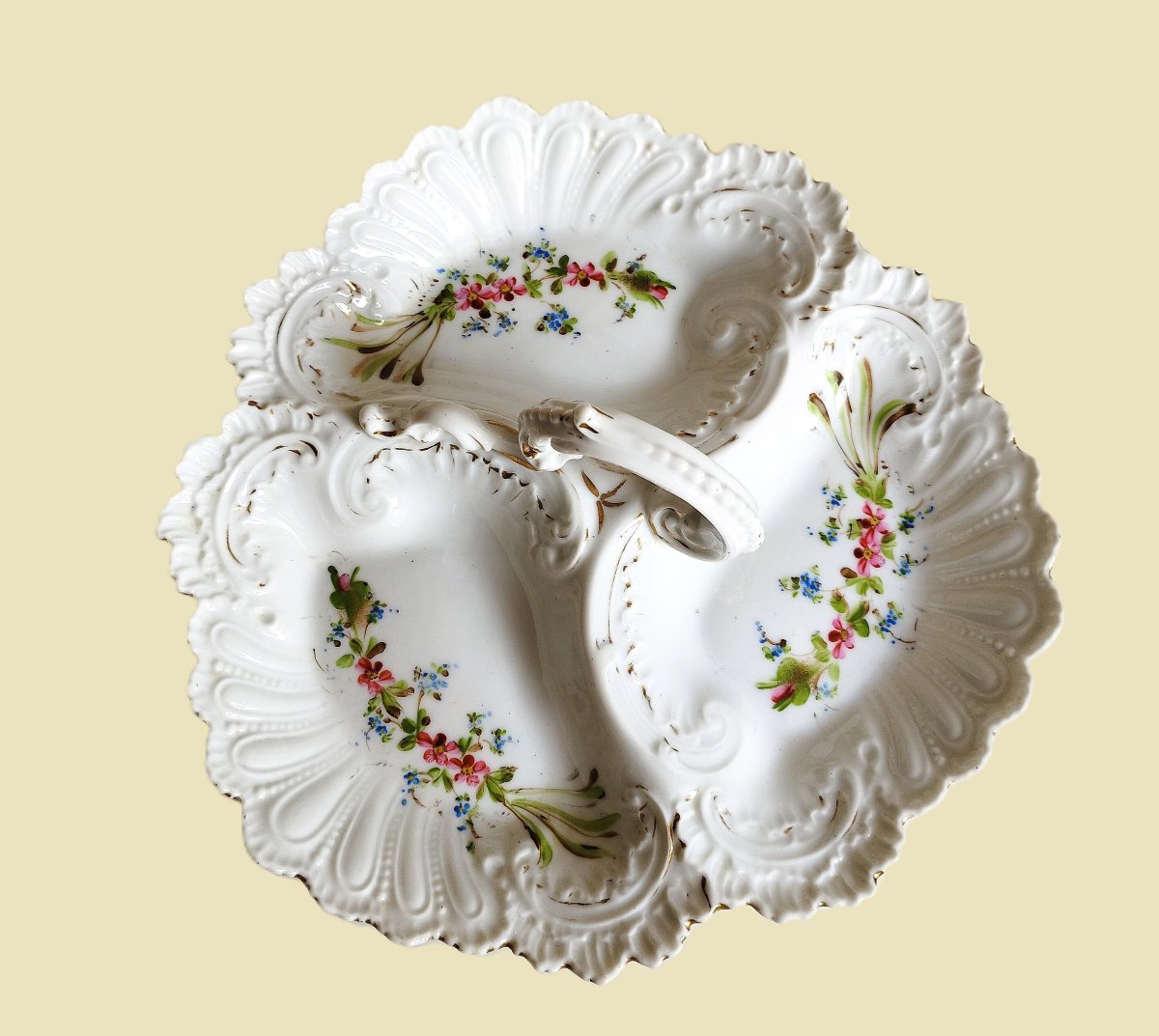 Porcelaine ancienne peinte main décor fleurs Serviteur à compartiments-photo-2