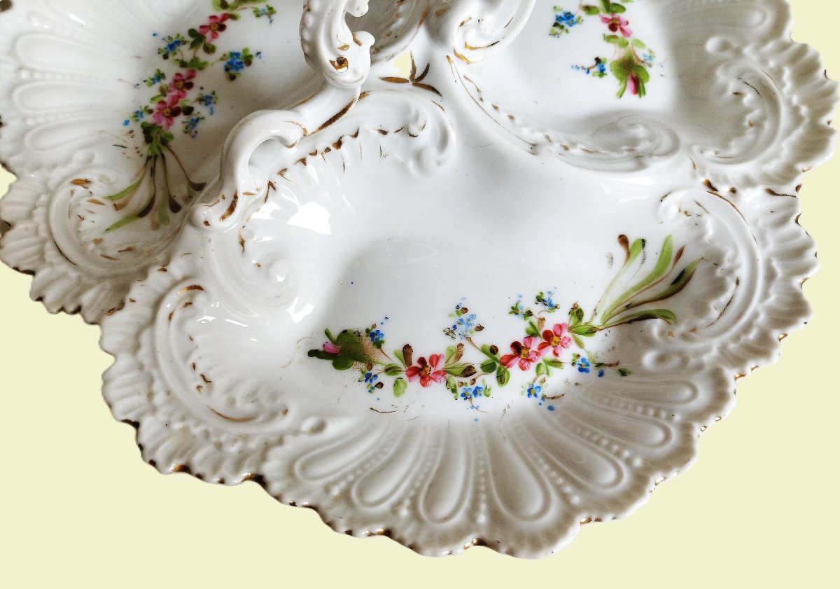 Porcelaine ancienne peinte main décor fleurs Serviteur à compartiments-photo-2
