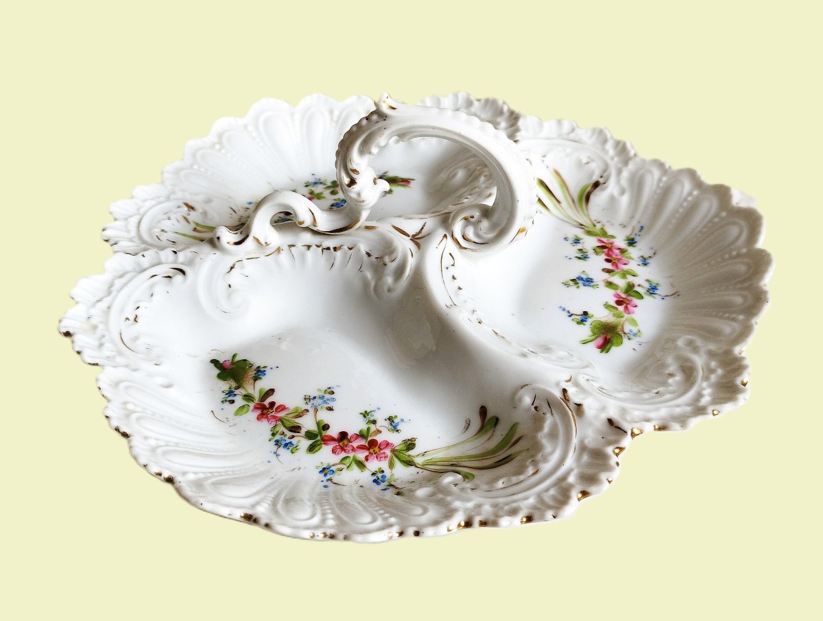 Porcelaine ancienne peinte main décor fleurs Serviteur à compartiments