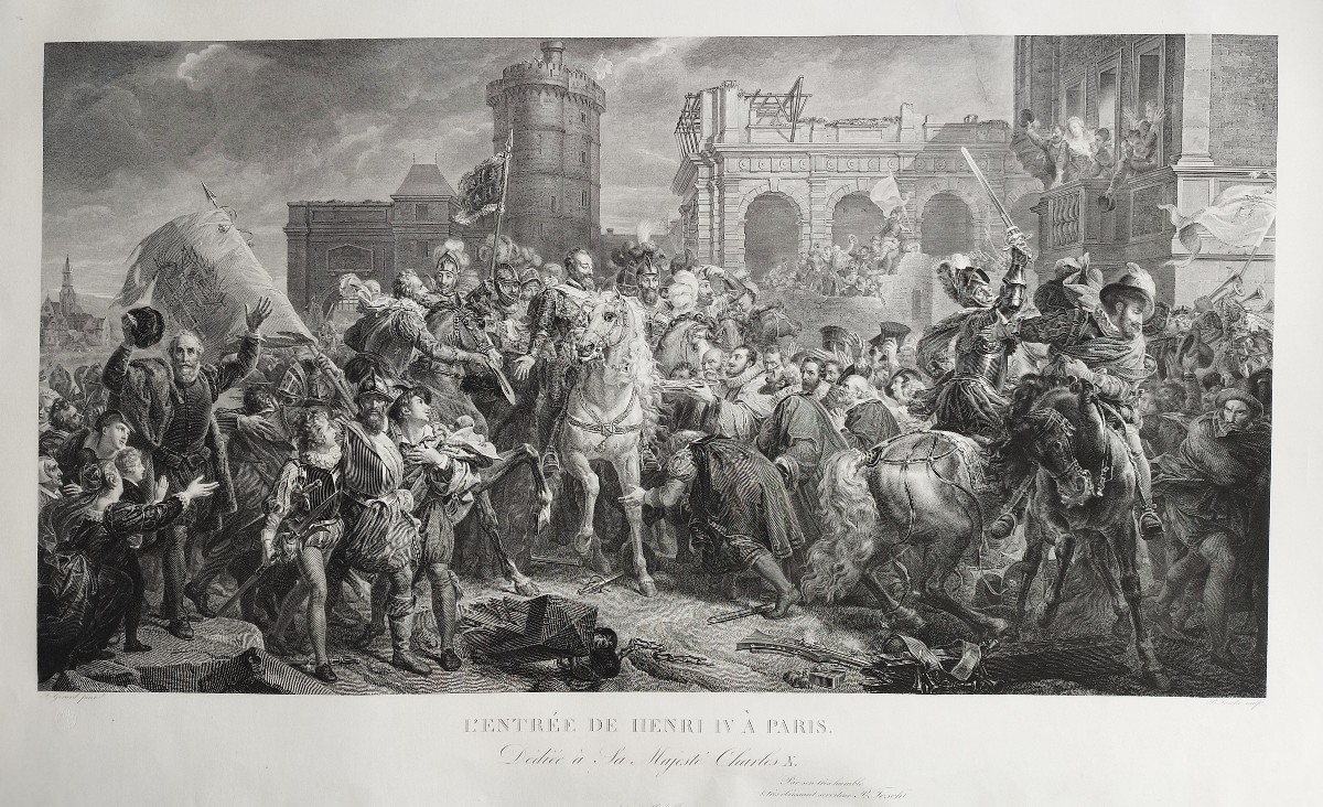 Henri IV  à Paris grande gravure de Paolo Toschi d'après François Gérard 19ème
