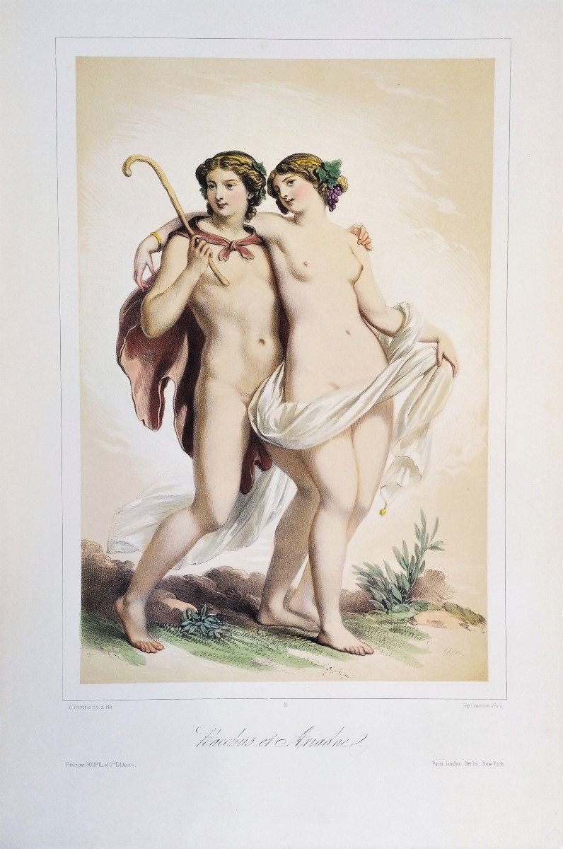Lithographie mythologique Bacchus et Ariadne 19ème -photo-2