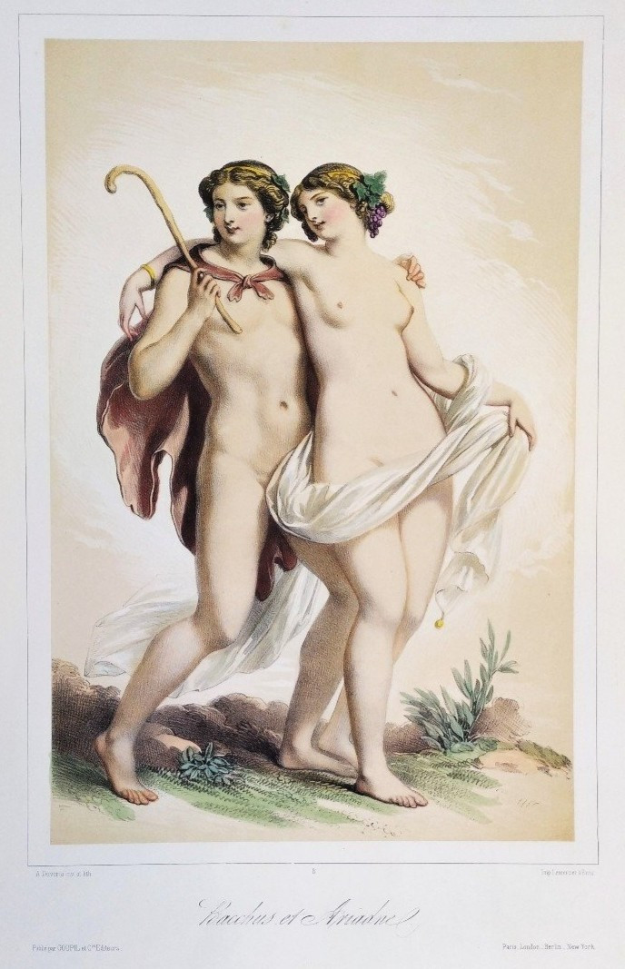Lithographie mythologique Bacchus et Ariadne 19ème 