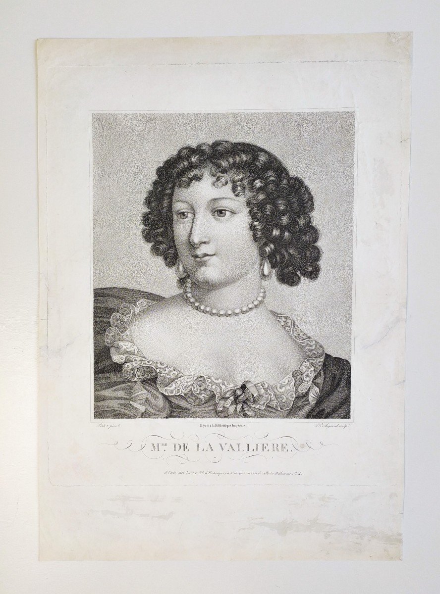 Etching Historical Portrait Of A Lady Louise De La Lavallière 19th C Old Print -photo-2