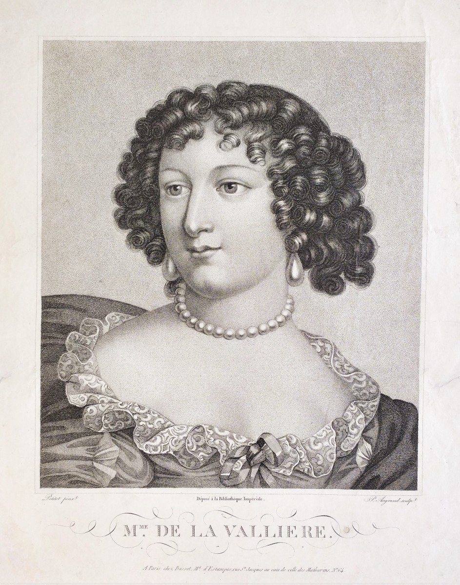 Etching Historical Portrait Of A Lady Louise De La Lavallière 19th C Old Print -photo-3