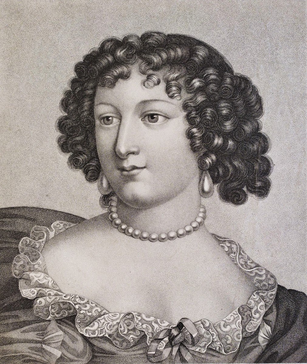 Etching Historical Portrait Of A Lady Louise De La Lavallière 19th C Old Print -photo-1