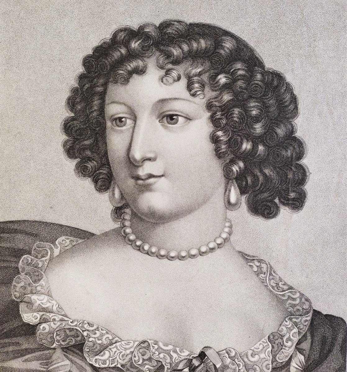 Etching Historical Portrait Of A Lady Louise De La Lavallière 19th C Old Print -photo-2