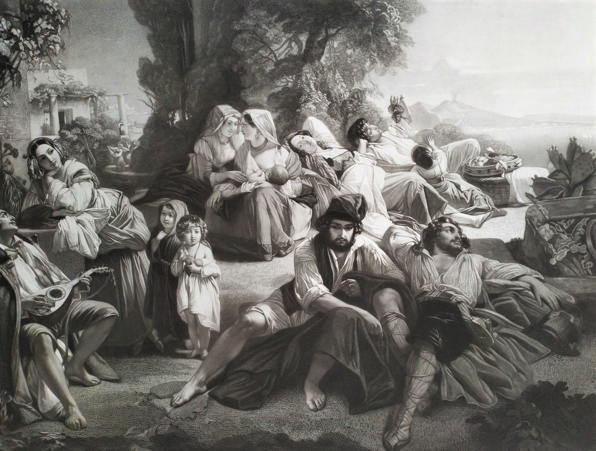 Etching Italian Scene Large Engraving After Winterhalter 19th C Old Print-photo-4