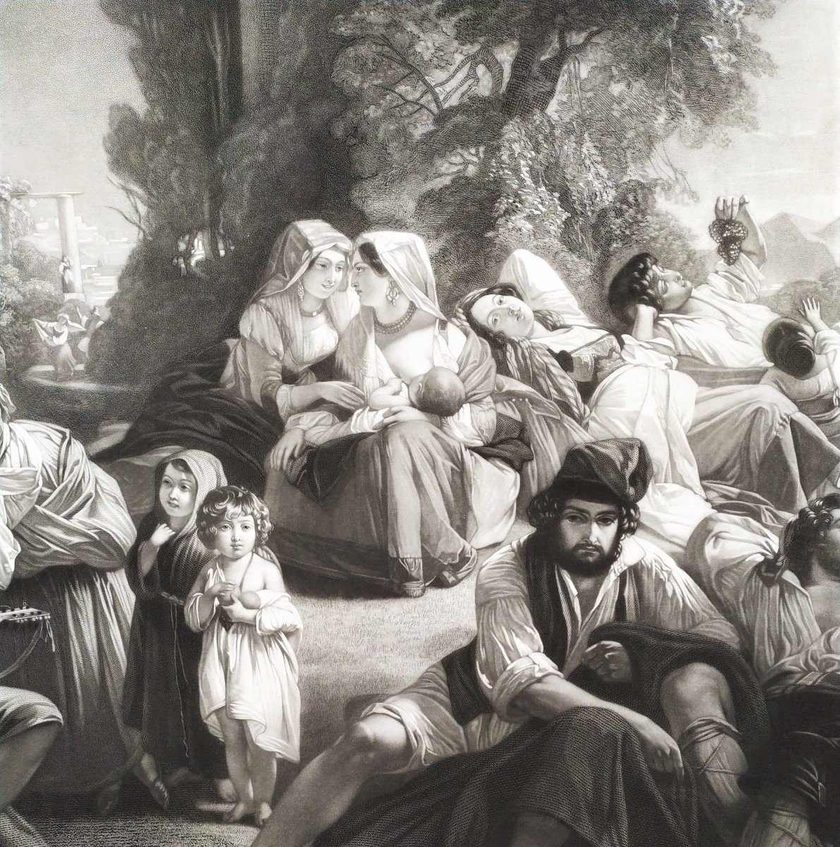 Etching Italian Scene Large Engraving After Winterhalter 19th C Old Print-photo-2