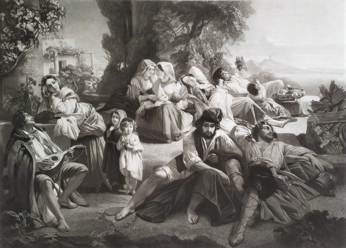Etching Italian Scene Large Engraving After Winterhalter 19th C Old Print