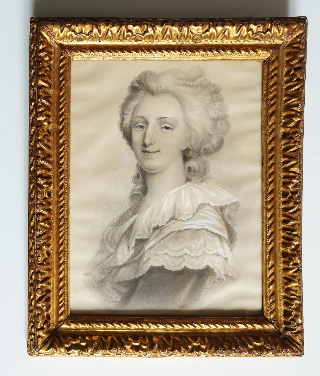Marie Antoinette Queen Of France Portrait Original Drawing 19th Century Framed-photo-2